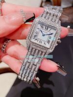 Copy Panthere De Cartier  Watch White Dial Diamond Bezel Diamond Strap